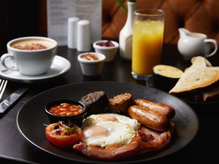 Classic English breakfast with drinks at Springfield Hotel.