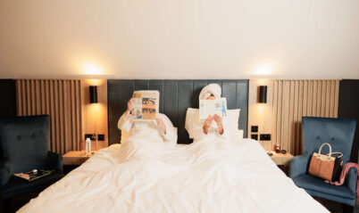 Guests relaxing in the bridal suite at Springfield Hotel in Leixlip before a wedding celebration.